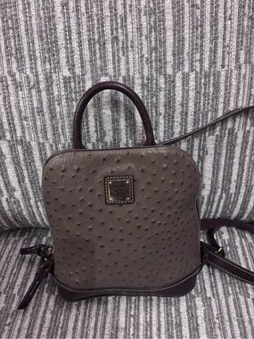 Dooney & Bourke Pod Backpack in a Grey and Brown Ostrich Embossed Texture